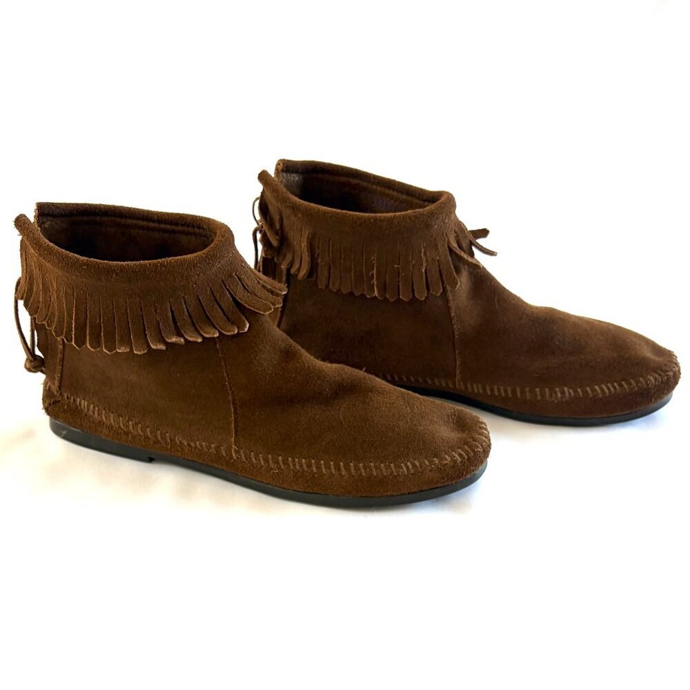 Minnetonka fringe moccasins brown suede Women's 11 Western